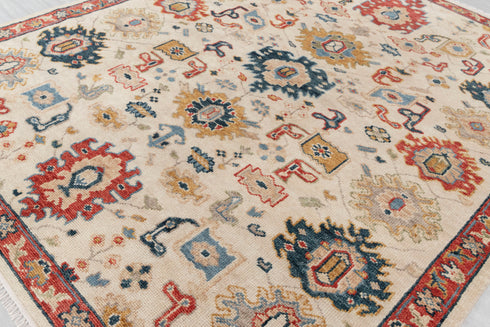 8x10 Beige Red Soft Shiny look Persian Style  Designer Oushak Turkish Design Hand Knotted Hand Spun Wool Rug #SE-138